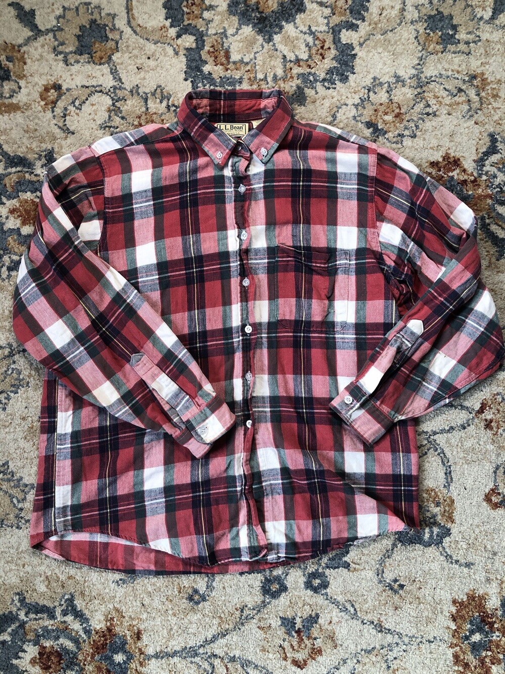 Vintage LL Bean Flannel Button Up Shirt Womens M Long Sleeve Plaid Pocket Red